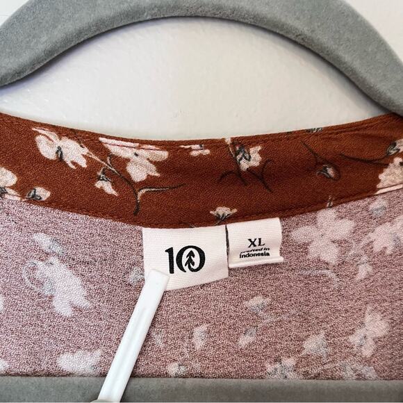 Tentree Willows Collared Tiered Long Sleeve Floral Dress Toffee Cornstalk Orange - Picture 6 of 9